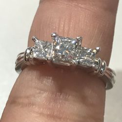 Platinum Engagement 3stone Ring With 0.80ct Diamonds  