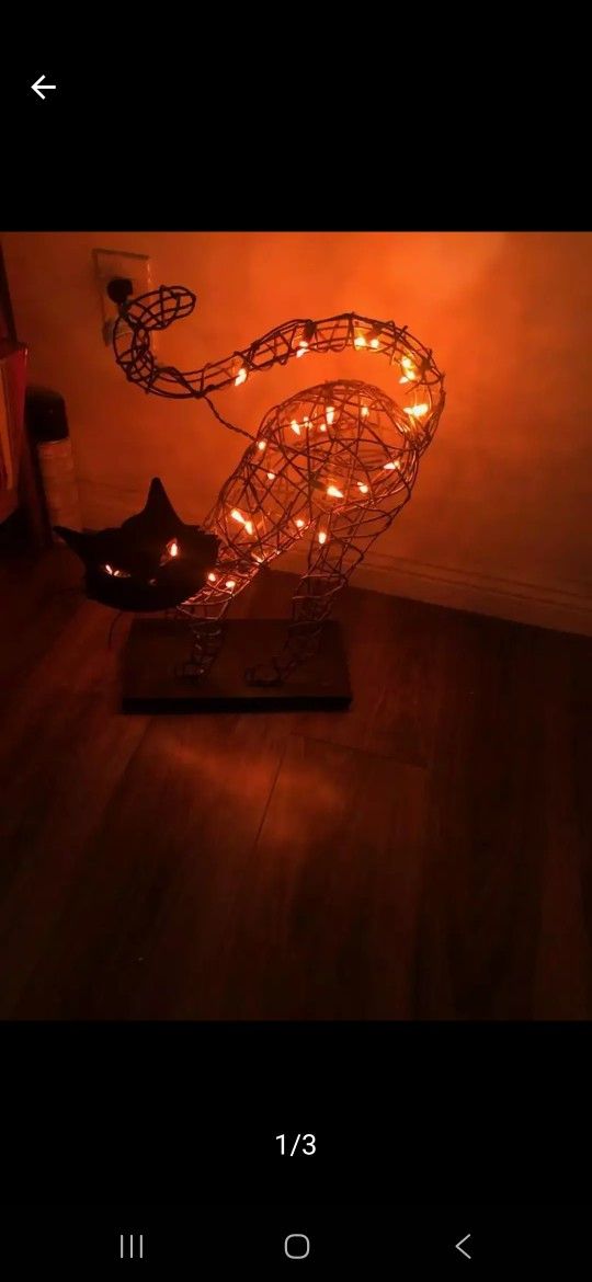 Halloween Decor Metal Black Cat Lighed 