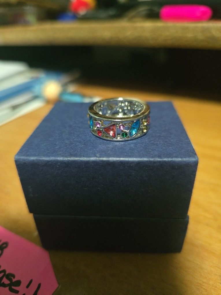 Size 6 Sterling Silver Band With Colorful Stones