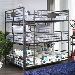 ANTIQUE BLACK TRIPLE FULL SIZE BUNKBED INDUSTRIAL STYLE BUNK BED