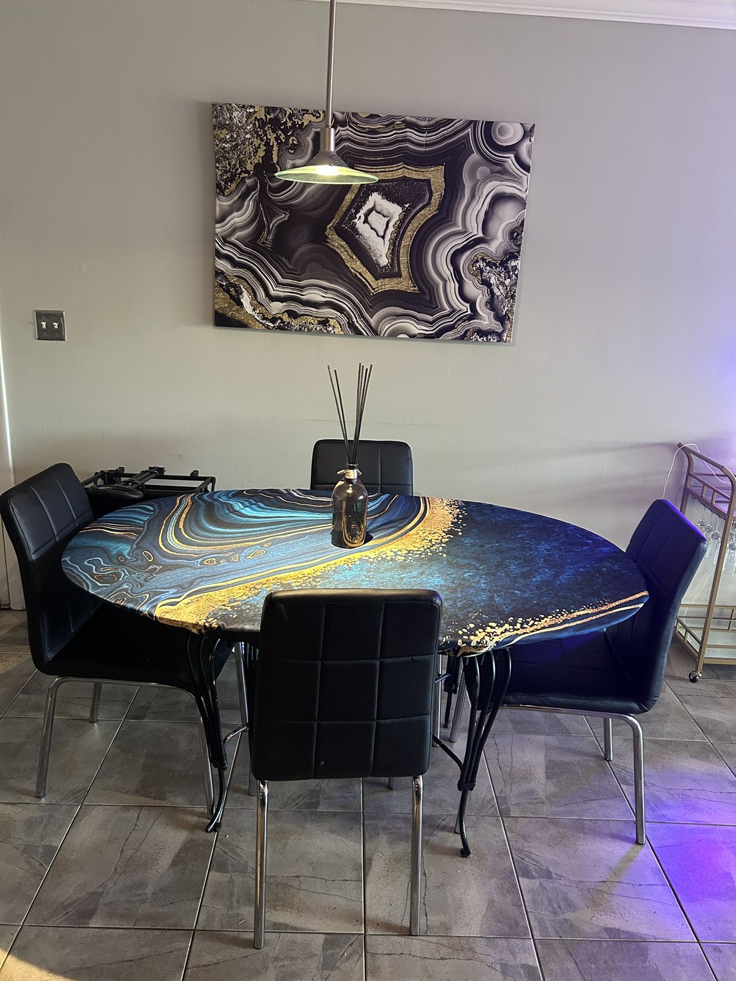 Stunning 80” Round Glass & Ceramic Dining Table