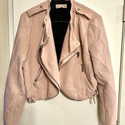 Pink cropped biker jacket, size 12 P 