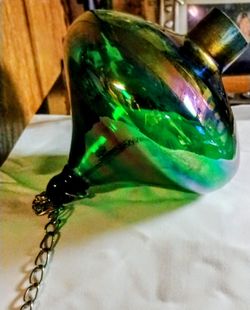 Vintage MCM Iridescent Green Carnival Glass Hanging Lamp Shade