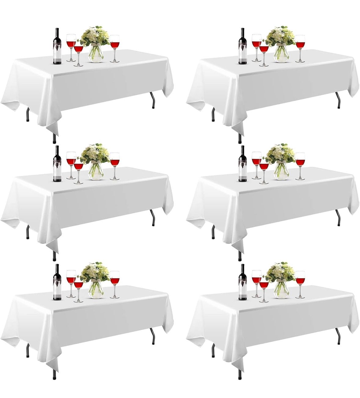 6 Pack Rectangle Table Cloth, 90 x 132 inch White 100% Polyester Thickened Fabric for 8 Foot Banquet Wedding Party Rectangular Tablecloths