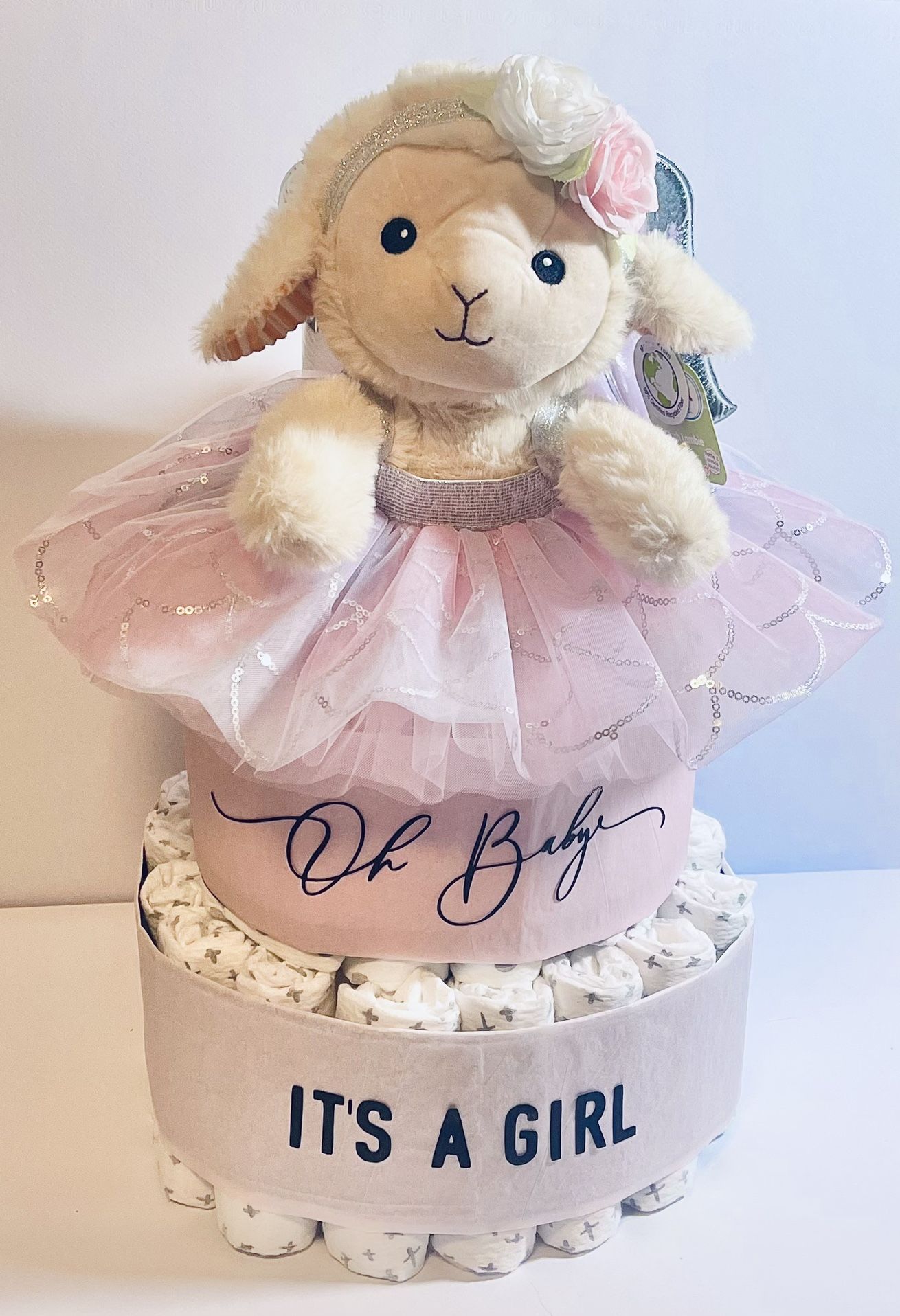 2-Tier Diaper Cake w/stuffed animal