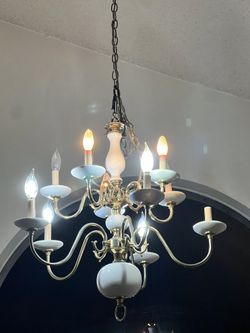 Vintage Antique White And Gold Large Chandelier 
