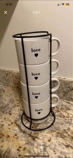 Stacking mugs with metal rack