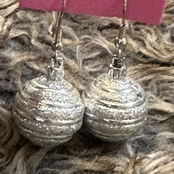 Silver Ball / Ornament Lightweight Earrings 1.5” In Length 