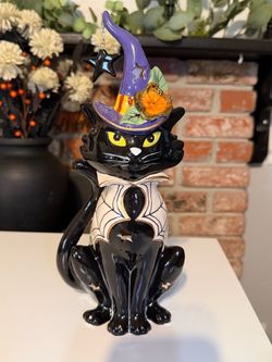 Blue Sky Clayworks Black Cat Ceramic Halloween Decor 12” Tall - NEW With Tag