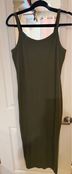 Olive Green Ribbed Midi Tank Dress