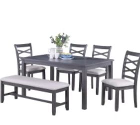 Dining table set with chairs and bench