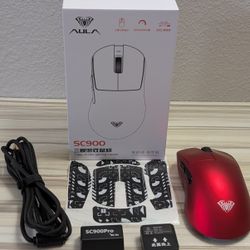AULA SC900 Pro Wireless Gaming Mouse – 26,000 DPI, PAW3395, 62g, Tri-Mode, Dual 8KHz Polling (Red)