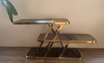 intage Brass & Smoked Glass Three-Tier Zigzag Console Table