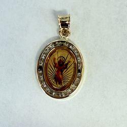 14K Gold & CZs Child Religious Pendant 