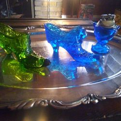 Depression Glass Heels And Cigarette Lighter