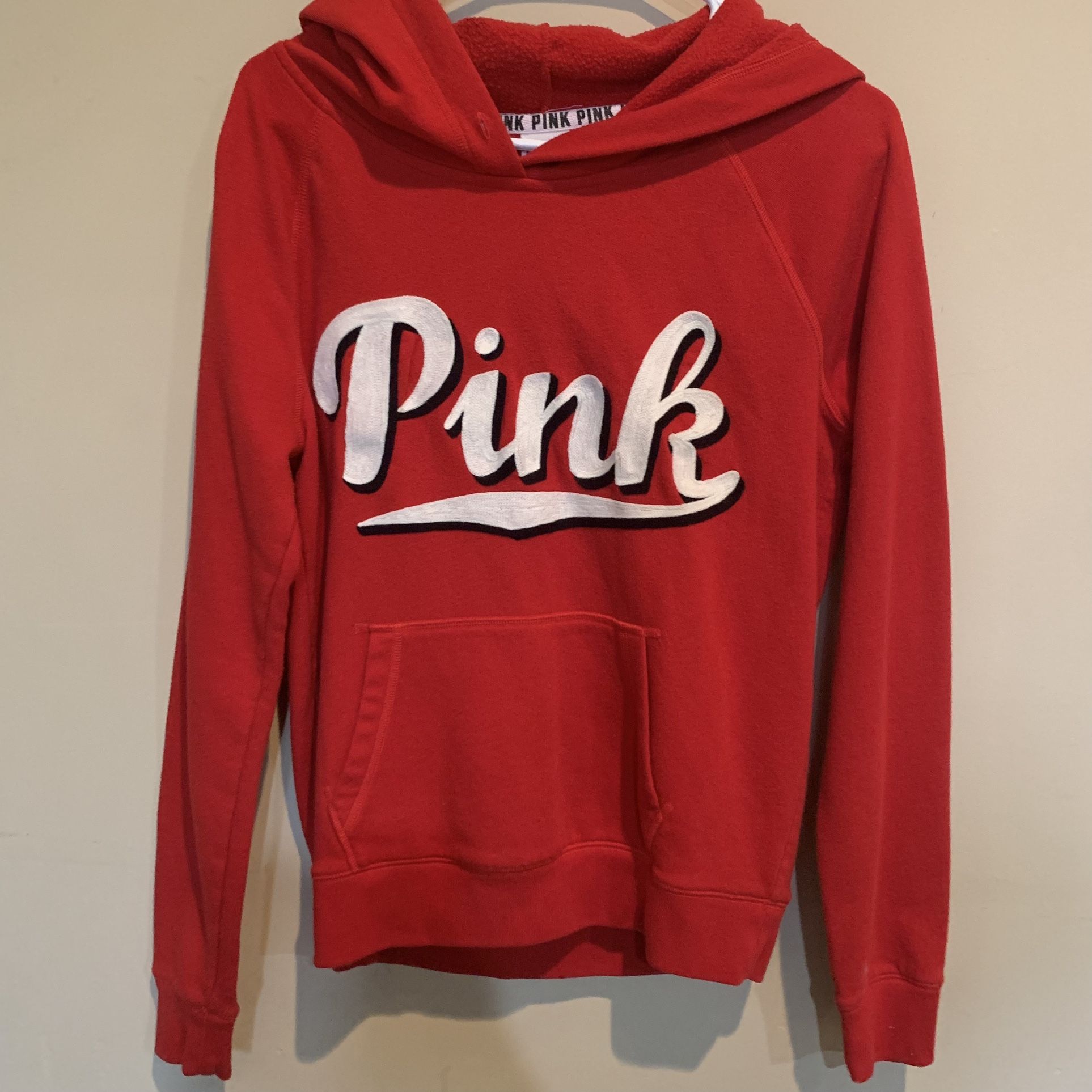 Victoria Secret Pink Hoodie Red Medium Pullover Sweatshirt 