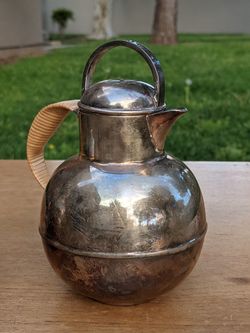 2 Vintage EGW & S Art Deco Guernsey Pot / Silverplate and Wicker Handle Serveware