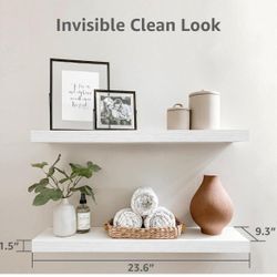 QEEIG Bathroom Shelves 24 inches Long Wall Shelf 24 x 9 inch Set of 2, White (008-60W)