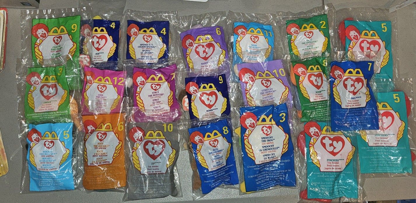 Lot Of 21 Brand New McDonald's Happy Meal Beanie Baby Toys