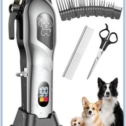 Dog Grooming Kit, Dog Clippers for Grooming for Heavy Thick Hair, Low Noise Cordless Pet Hair Trimmer with Stainless Steel Blade