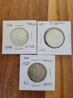 Mexican Silver 50 Centavos Coins