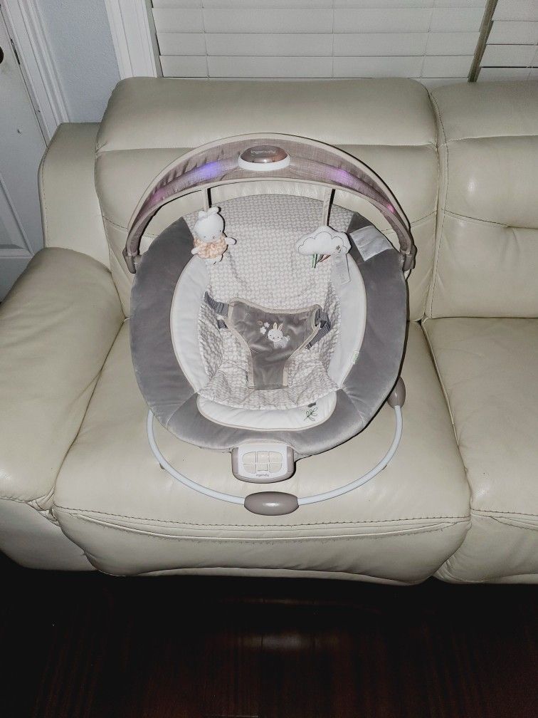 Ingenuity InLighten Baby Bouncer Infant Seat with Light Up -Toy Bar, Vibrations, Tummy Time Pillow & Sounds, 0-6 Months Up to 20 lbs (Twinkle Tails Bu