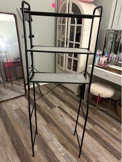 Plastic storage drawer & over the toilet shelf