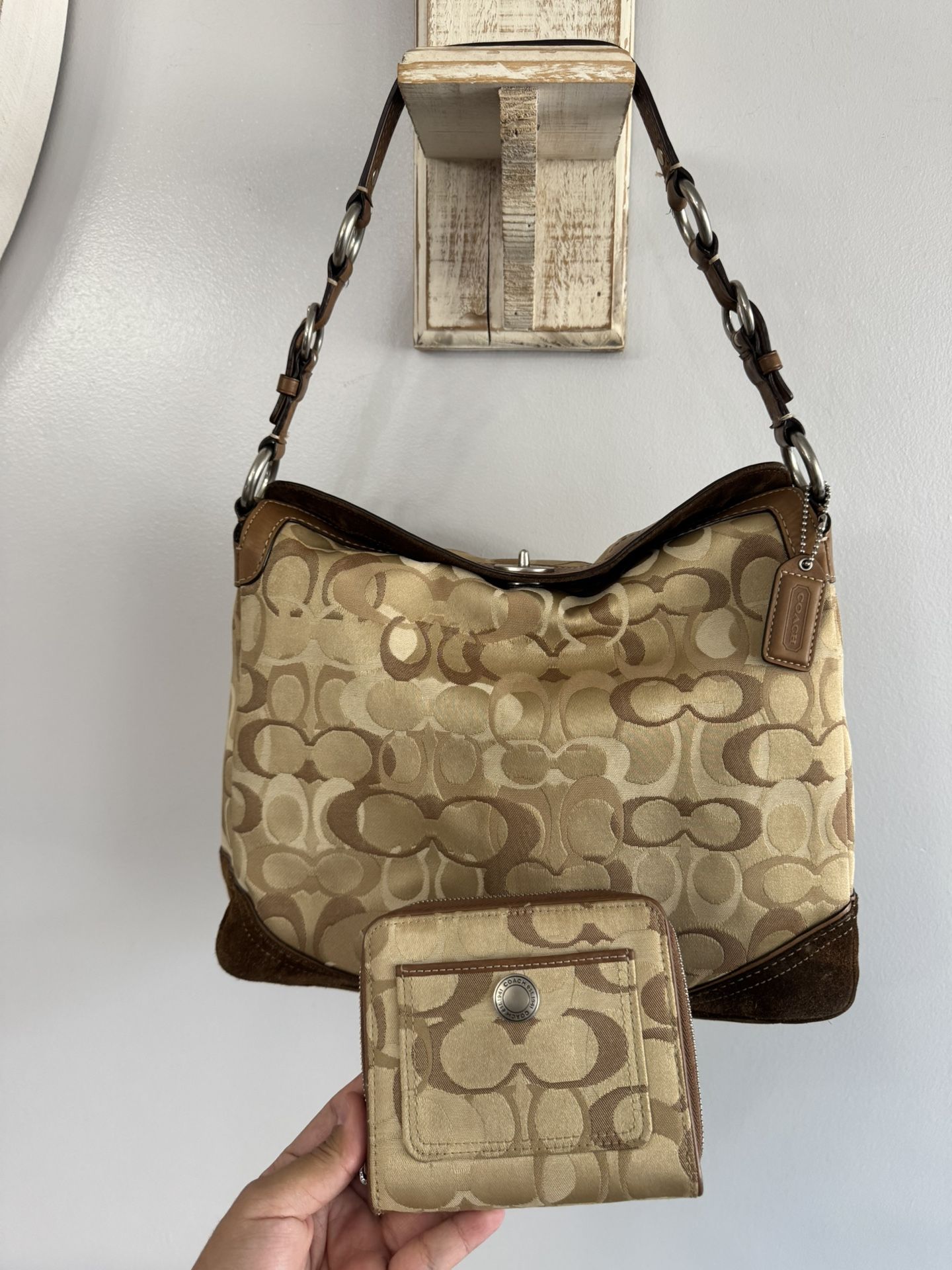 Chelsea Signature Optic Hobo Shoulder Bag with matching wallet