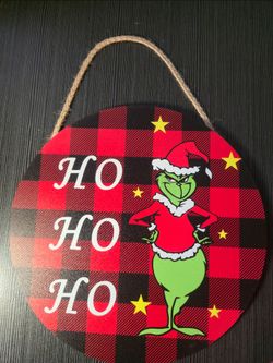 "HO HO HO " GRINCH  wooden hanging deco 12 inch