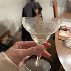 Vintage Set Of Champagne Coupes,  Floral Etched