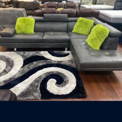 *4th Of July Now*---Ibiza Gray Sleek Leather Sectional Sofa W/Ottoman---Only $699---Delivery And Easy Financing Available 