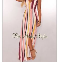 Multi Color Striped Button Down Maxi Dress