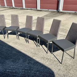 Amisco - Set Of Six Amisco Linea Dining Chairs. Gray Fabric/Metal