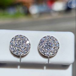 8mm Men's 1.2  Carat Moissanite 18kt White Gold Plated Sterling Silver Stud Earrings.