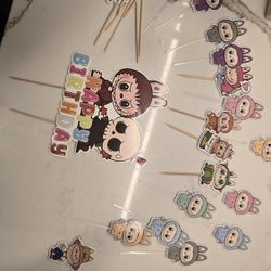 Labubu Kids Party Banner Cake Topper Cupcake Toppers