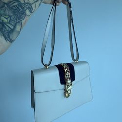 Gucci White Leather Vintage Web Maxi Sylvie Shoulder Bag