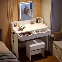 Bestier Vanity Desk Set with 3 Mode Lighted Mirror, 2 Storage Drawers, Hair Dryer Holder & Edge