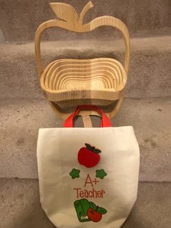 Apple wooden basket with A+ Teacher bag