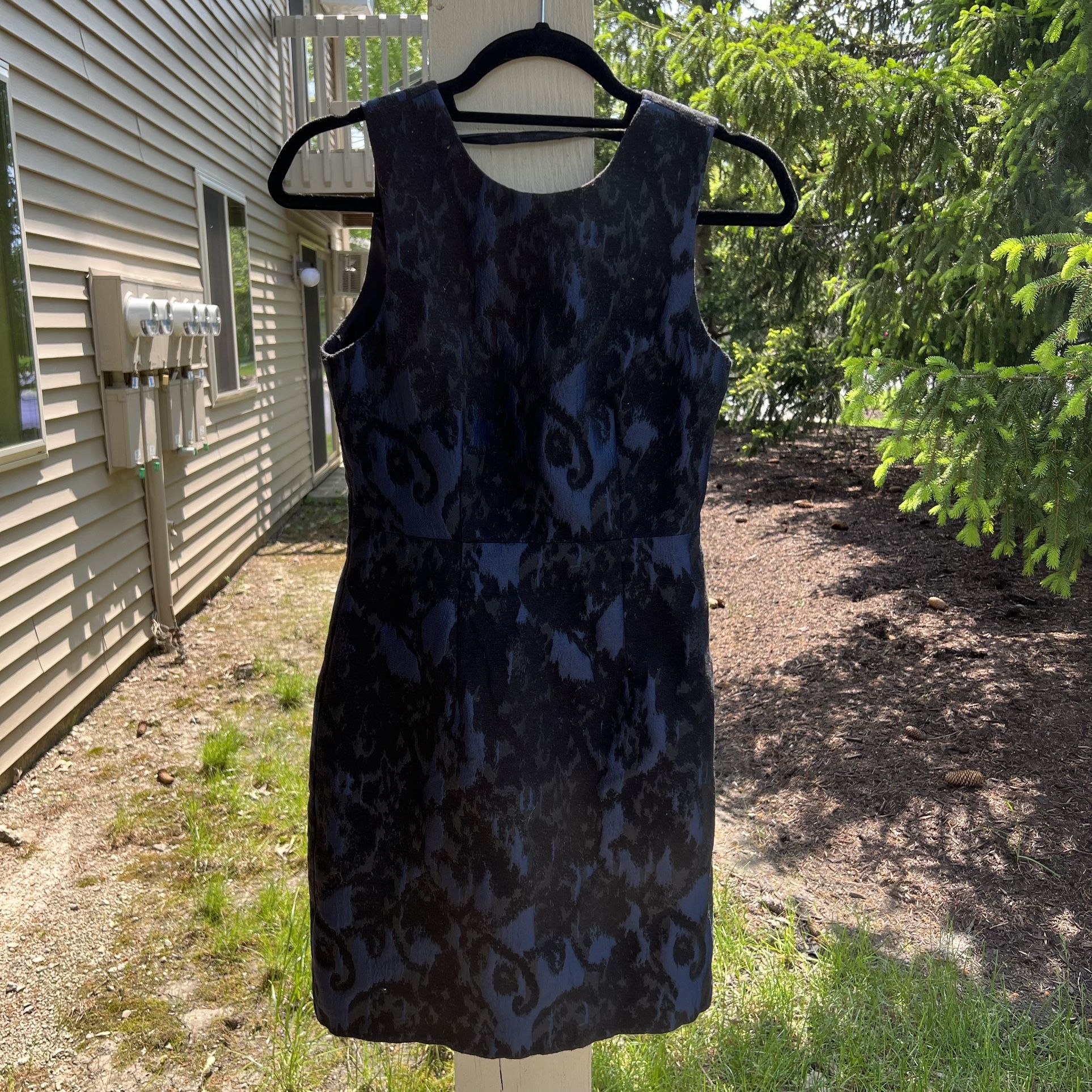 H&M Dark Blue Fitted Sheath Floral Dress