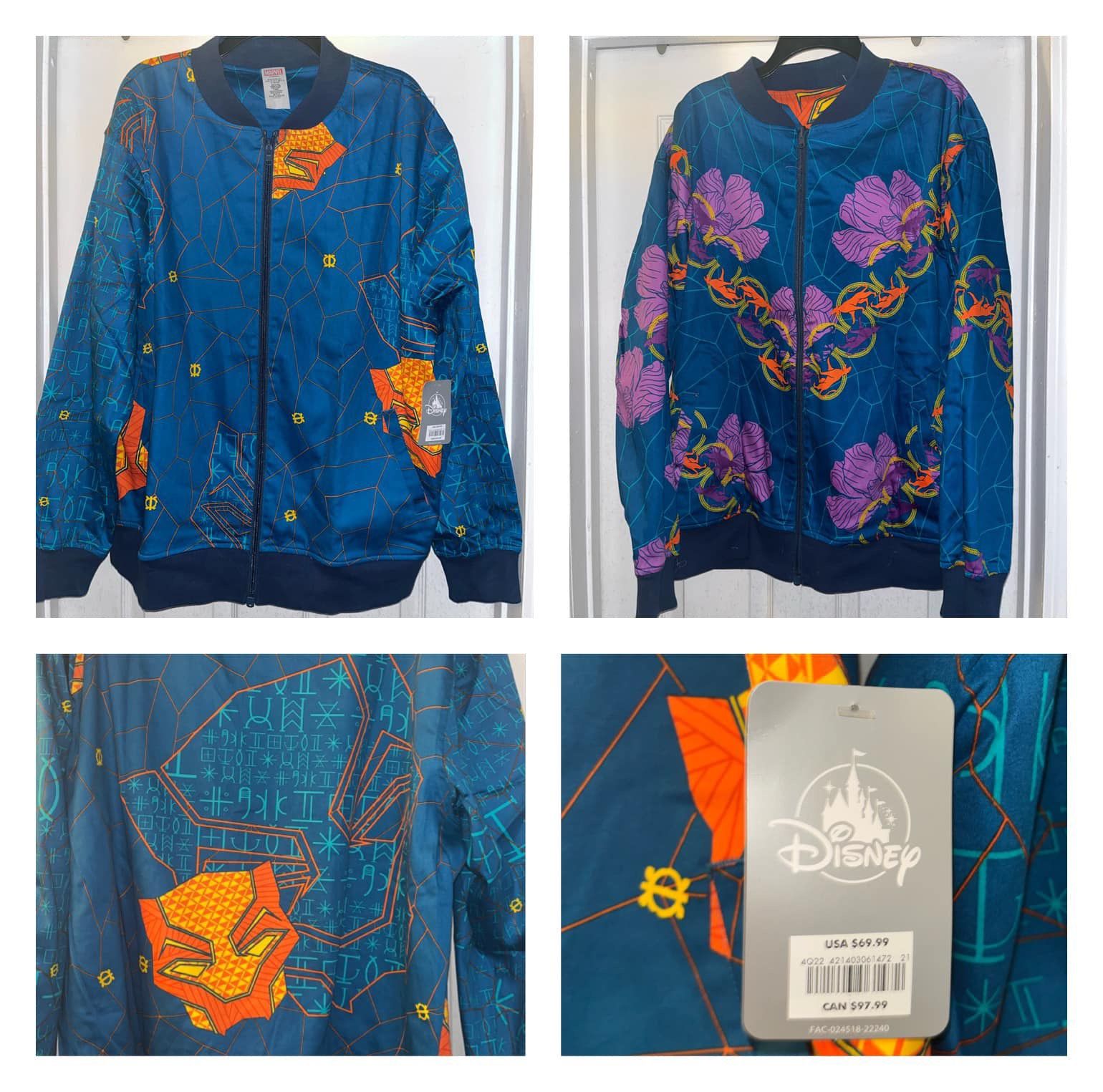 DISNEY/MARVEL Black Panther: Wakanda Forever REVERSIBLE Zipper Bomber Jacket ADULT Size Large (NWT)