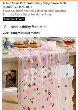 Pink Embroidery Daisy Gauze Table Runner 10FT