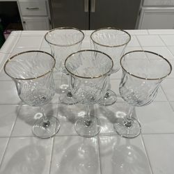 Gold-rimmed Wine Glasses (x5)