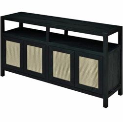 Bohemian Rattan Sideboard Buffet Cabinet with 3-Adjustable Shelves for Living Dining Rooms Credenza