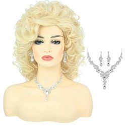New Women 60s 70s Rocker Inspired Wig - Voluminous Long Blonde Synthetic Wig with Signature Curls – Perfect for Costume, Themed Events, or Daily