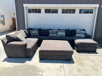 Huge Dark Grey/Brown Sectional with Ottoman
