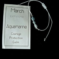 Elegant aquamarine blue bracelet with adjustable cord. also could use for anklet. Perfect for March birthdays.