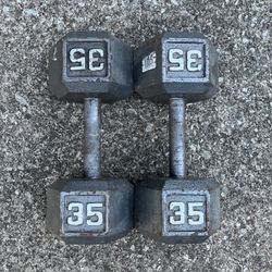 35lb Cast Iron Hex dumbbell set dumbbells 35 lb lbs 35lbs Weight Weights 70lbs total Workout Weightlifting