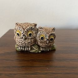 1976 Vintage 2 Owls On A Branch Ceramic Figurine Hand Painted