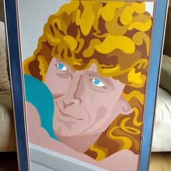 1980s Professionally Framed Modern Art Painting of Robert Plant