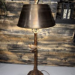 Vintage Bird Table Lamp With Metal Shade 31” Tall